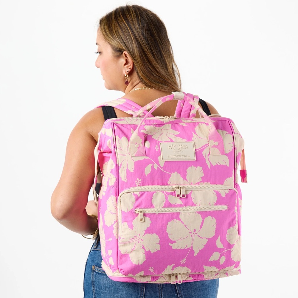 ALOHA Collection Hibiscus Pink and Cream Backpack